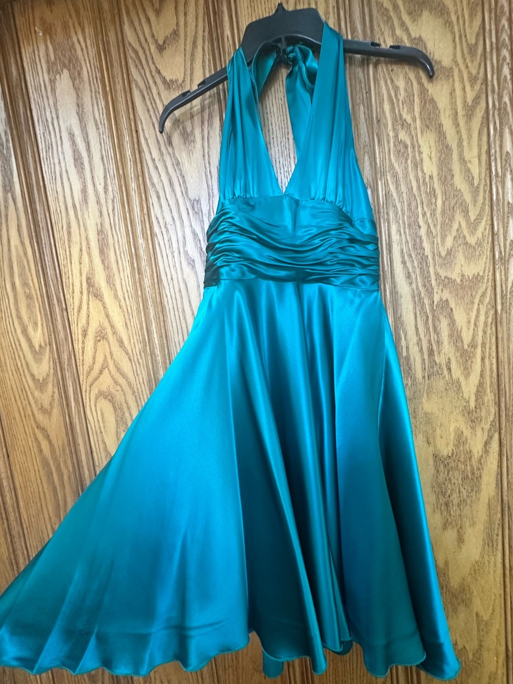 Vintage Y2K-era Papell Boutique teal 100% silk halter midi dress 6P Autumn - Picture 6 of 16